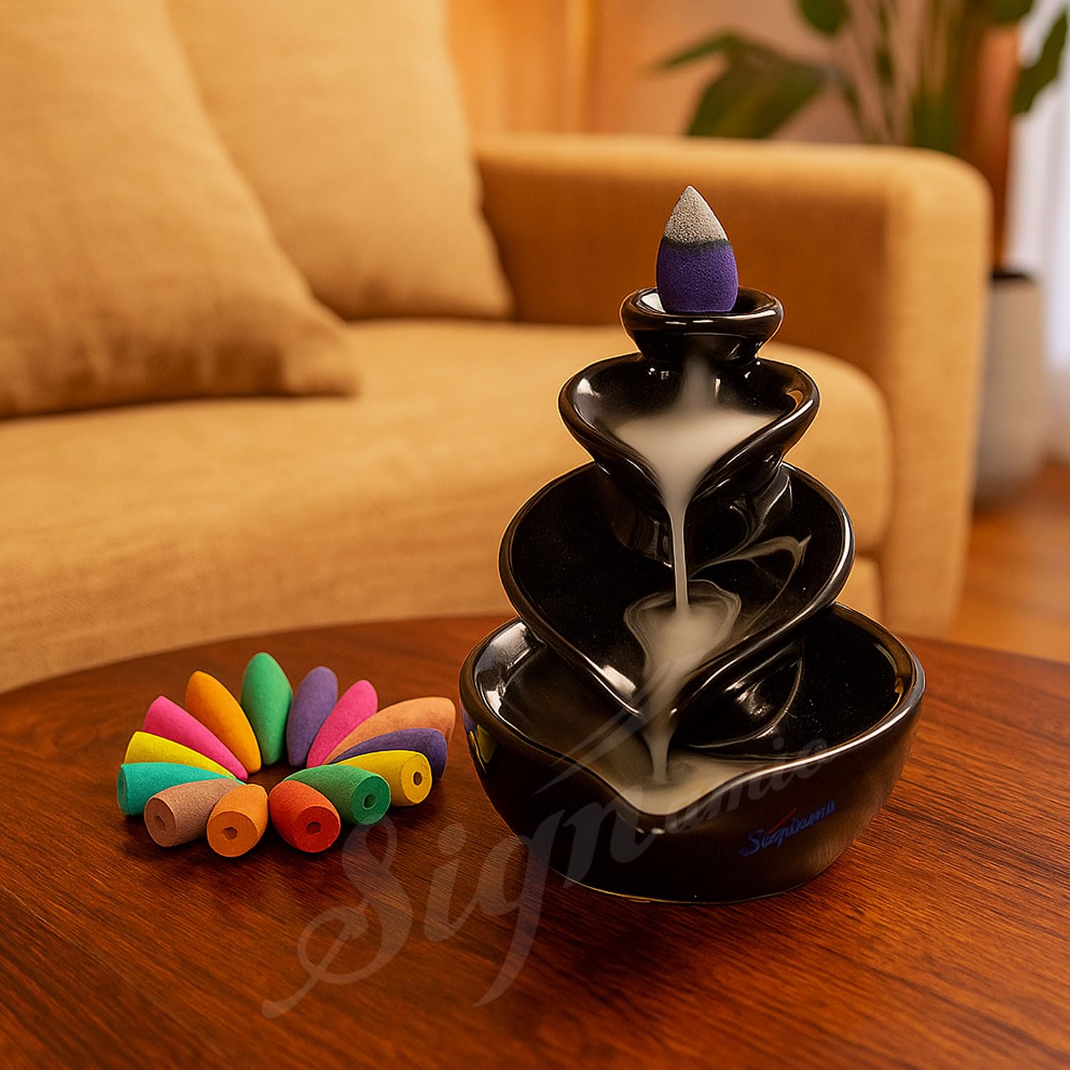 SIGNAMIO Ceramic Backflow Incense Fountain - 30 Cones Included for Pooja Meditation, Elegant Backflow Incense Holder, Aesthetic Incense Burner for Decor-DN-10, Pink