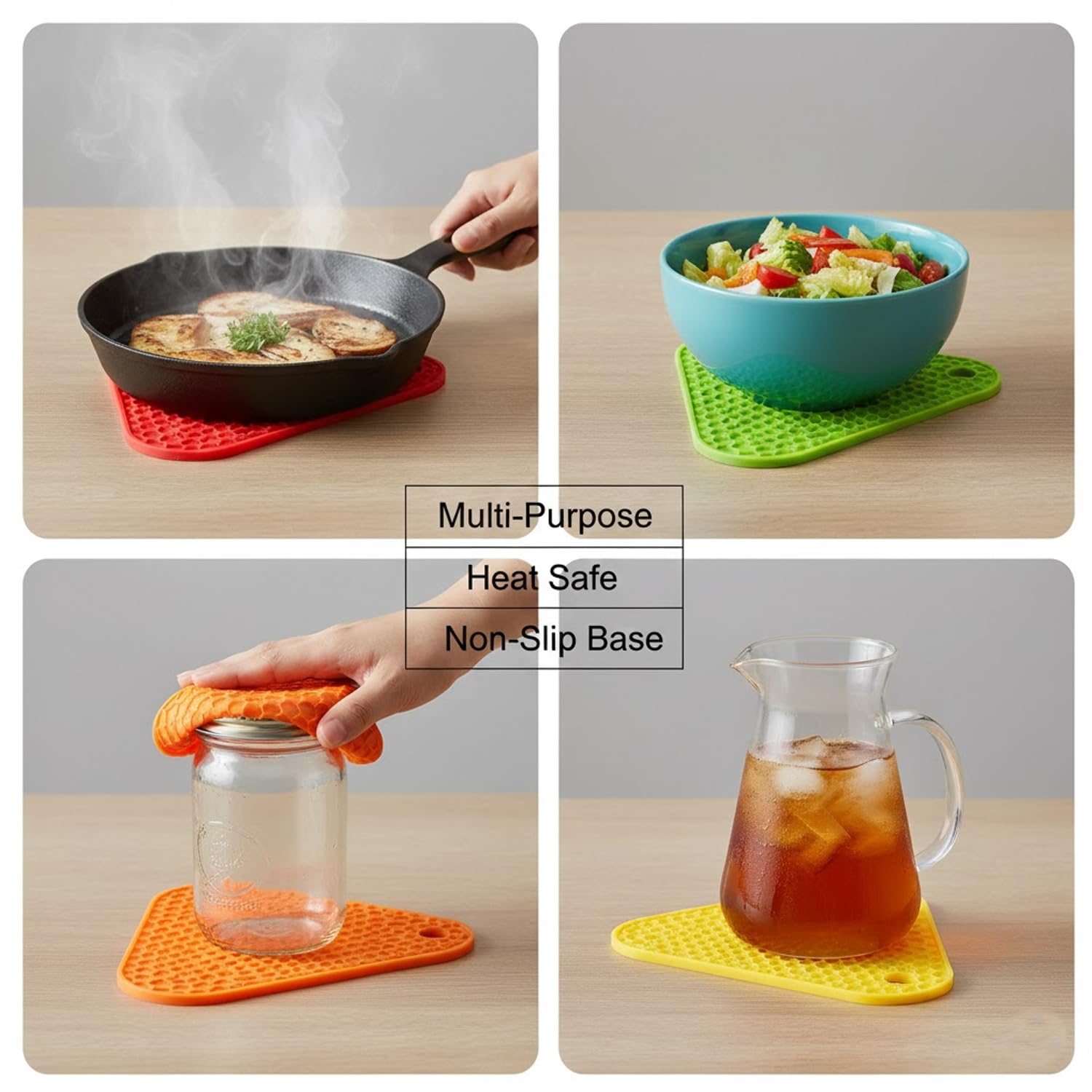 Signamio Silicone Mat for Kitchen - Pack of 4 Triangle Heat Resistant Mats, Coasters for Dining Table for Hot Pots, Trivet Heat Mats for Kitchen and Dining Table