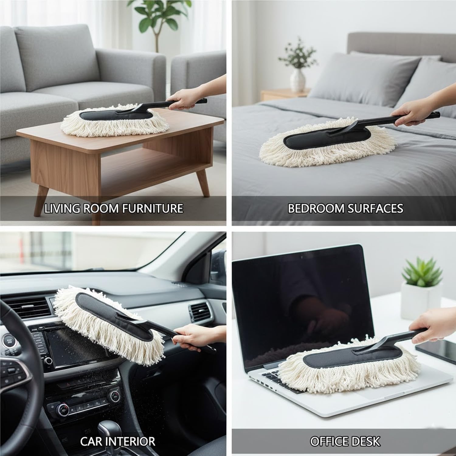 Signamio Car Duster Microfiber Brush Car Cleaning Accessories Compact Soft Non Scratch Fibers for Interior and Exterior Dusting Detailing and Quick Touch Ups - White