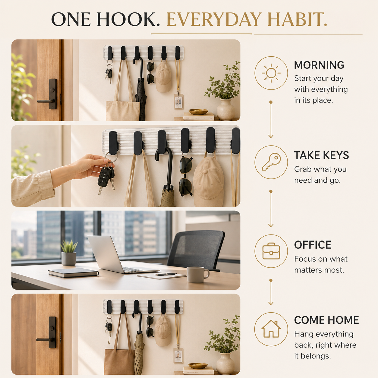Self Adhesive Wall Hooks Black 6 pcs -