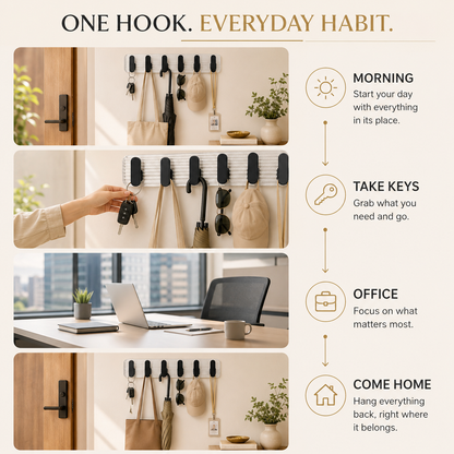 Self Adhesive Wall Hooks Black 6 pcs -
