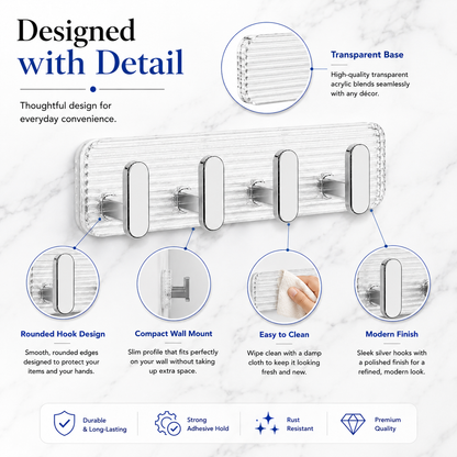 Self Adhesive Wall Hooks Silver 8 pcs -