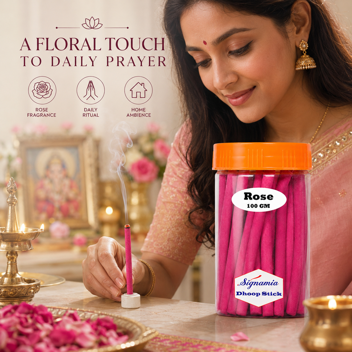 Premium Dhoop Stick 100gm - Rose -(Packing-Jar)