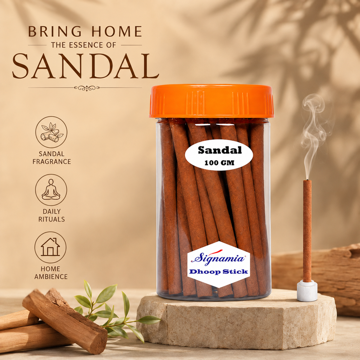 Premium Dhoop Stick 100gm - Sandal -(Packing-Jar)