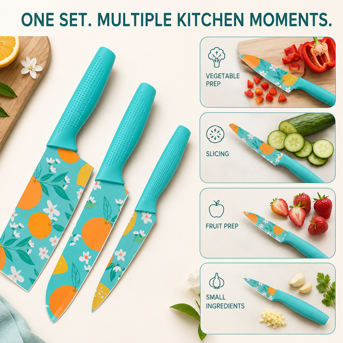 3 Pcs Kitchen Knife Set - Blue-(Packing-Loose)