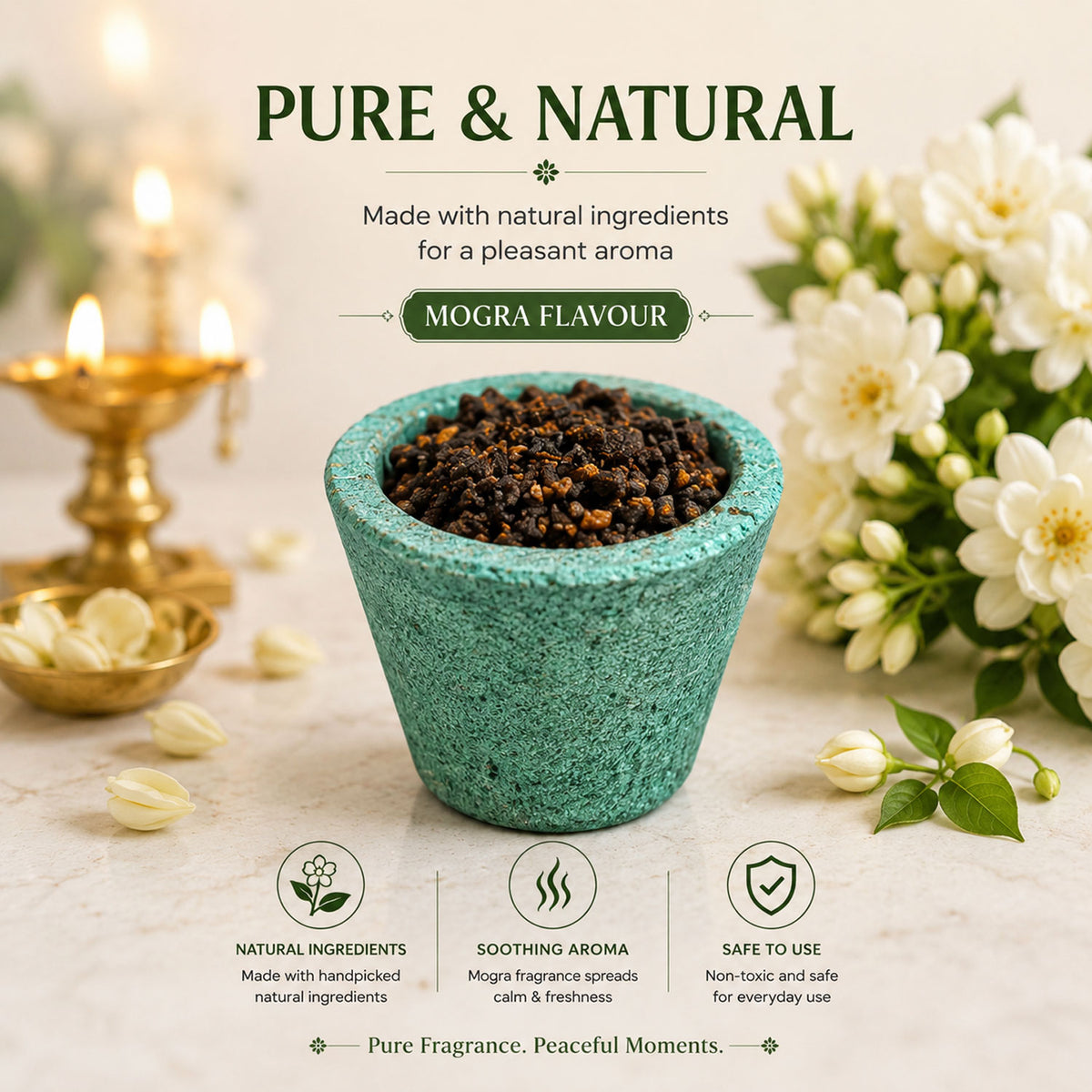 Premium Mini Sambrani Dhoop Cup -Mogra -(Packing-Plastic Box)