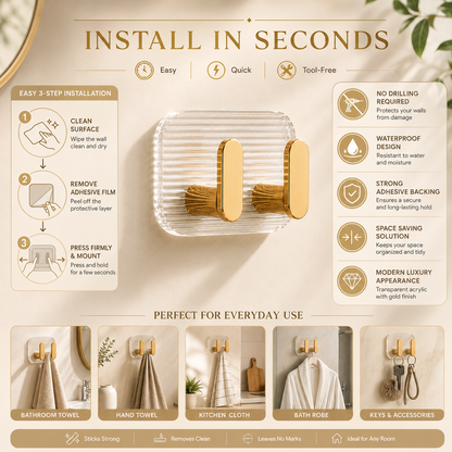 Self Adhesive Wall Hooks Gold 8 pcs -