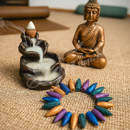 SIGNAMIO Wood Back Flow For Incense Holder Burner Back Flow Incense Cones, Aromatherapy Ornament Home Decor-100-Pcs-Cone-Multi Color