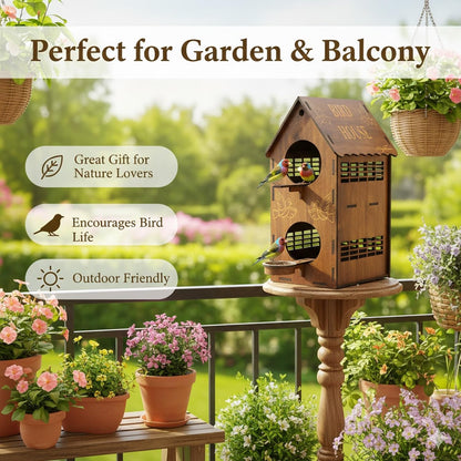 Signamio Upgraded Dual Bird Nest Space, Wooden Bird House - Ideal Birds Nest for Outdoor Gardens, Durable Wood Construction, Perfect for Attracting and Sheltering Diverse Bird Species