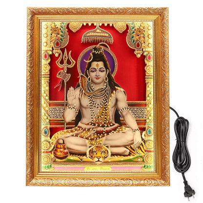 SIGNAMIO® Designer Handmade Stone Moti Work with Gold led Light Sculpture of 3D Salangpur Kashtbhanjan Dev Hanuman ji Bajarang Bali wall Hanging Decoration Photo Frame for Puja Home-1pcs (14x11 Inch)