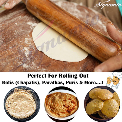 SIGNAMIO® Wooden Chakla Belan Set for Kitchen - Roti Maker with Rolling Pin and Board Stand - Perfect Chapati Rolling Board and Polpat Latna for Effortless Roti and Chapati Preparation