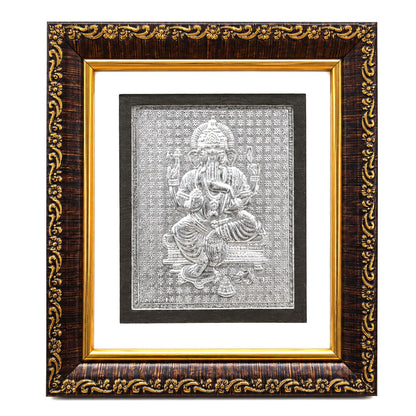 SIGNAMIO 999 Pure Silver Ganesha Photo Frame - Elegant Gift for Pooja Room, Ideal Pure Silver Gift Items