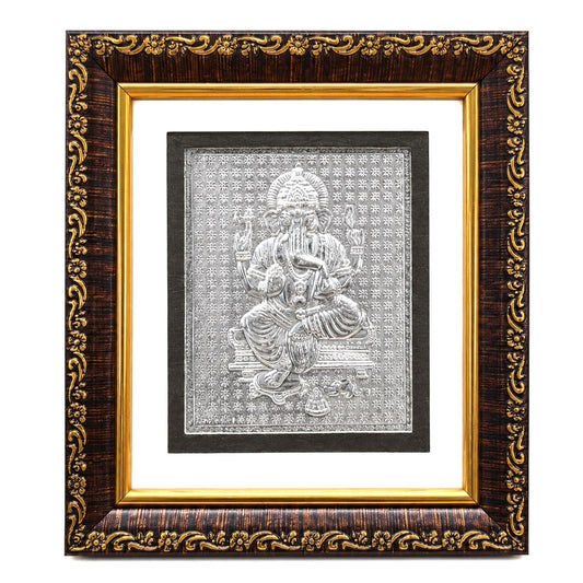 SIGNAMIO 999 Pure Silver Ganesha Photo Frame - Elegant Gift for Pooja Room, Ideal Pure Silver Gift Items
