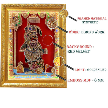 SIGNAMIO® Designer Handmade Stone Moti Work with Gold led Light Sculpture of 3D Salangpur Kashtbhanjan Dev Hanuman ji Bajarang Bali wall Hanging Decoration Photo Frame for Puja Home-1pcs (23x18 Inch)