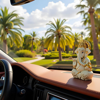 SIGNAMIO Handcrafted Ivory Ganesha Idol for Car Dashboard Item: Ganesh Ji, Ganpati Bappa Murti for Home Decor - Exquisite Car God Idols for a Divine Touch in Your Vehicle and Home