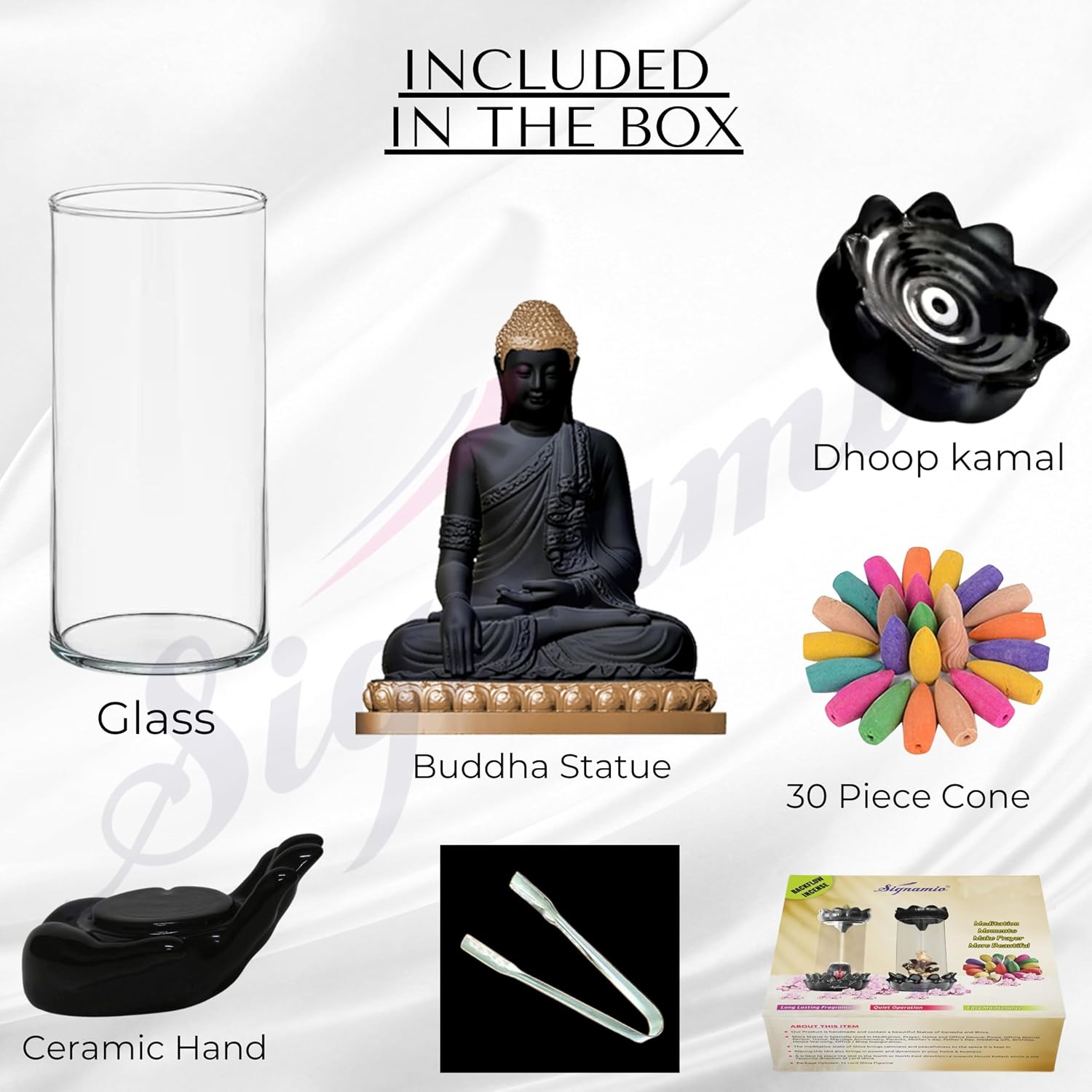 Signamio Hand Buddha Idols for Home Decor Backflow Smoke Fountain - Elegant Buddha Statue Design, Ideal Buddha Idol for Tranquil Ambiance in Your Home or Office with 30 Cone