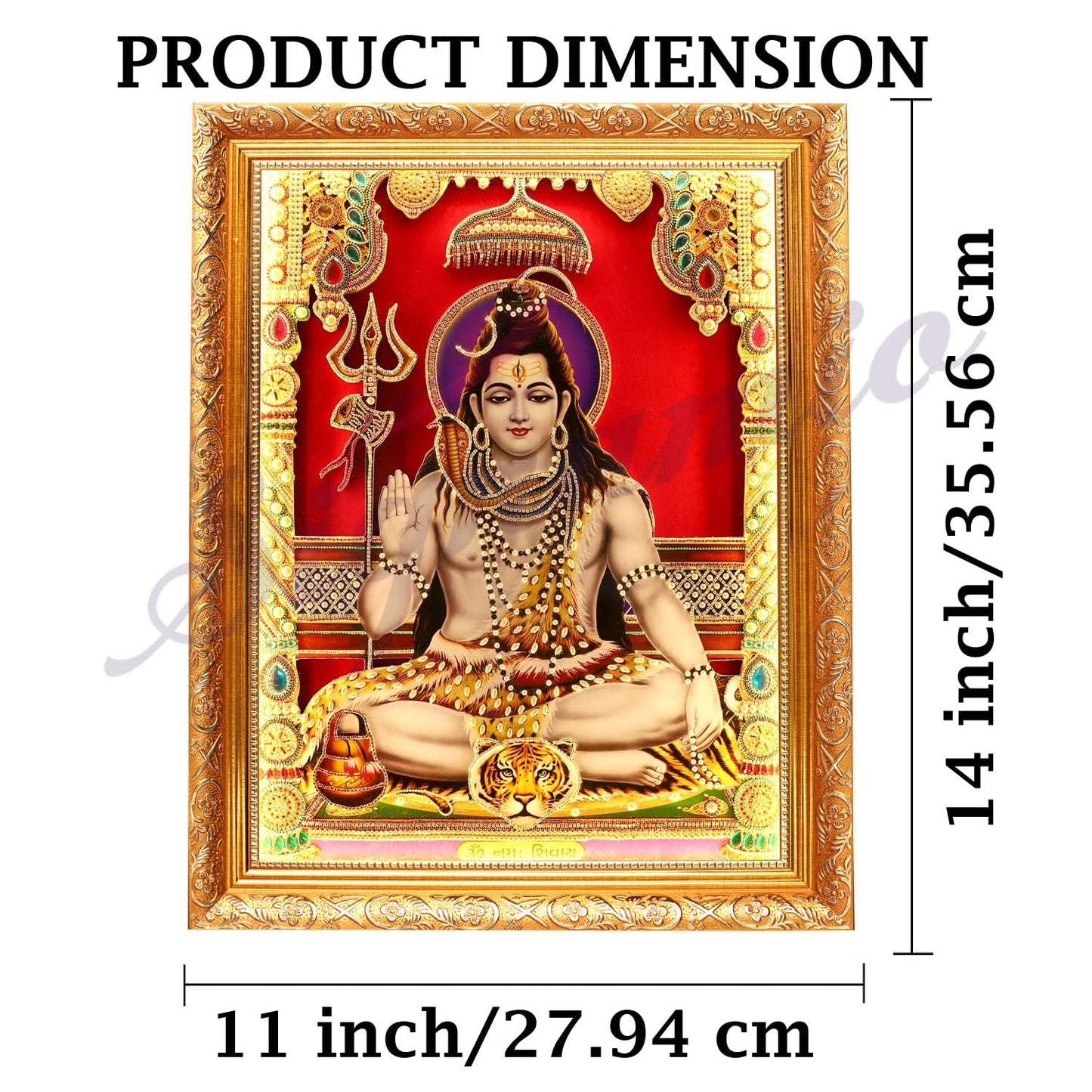 SIGNAMIO® Designer Handmade Stone Moti Work with Gold led Light Sculpture of 3D Lord Shiva Mahadev Shankar wall Hanging Photo Frame with for Puja Room,Home,Office,wall decoration-1pcs (14x11 Inch)