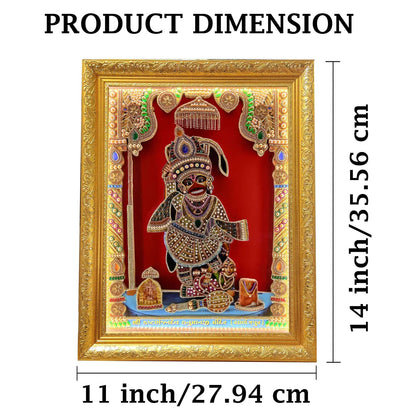 SIGNAMIO® Designer Handmade Stone Moti Work with Gold led Light Sculpture of 3D Salangpur Kashtbhanjan Dev Hanuman ji Bajarang Bali wall Hanging Decoration Photo Frame for Puja Home-1pcs (14x11 Inch)
