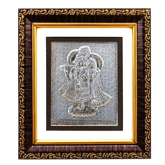 SIGNAMIO 999 Pure Silver Radhe krishna Photo Frame - Elegant Gift for Pooja Room, Ideal Pure Silver Gift Items