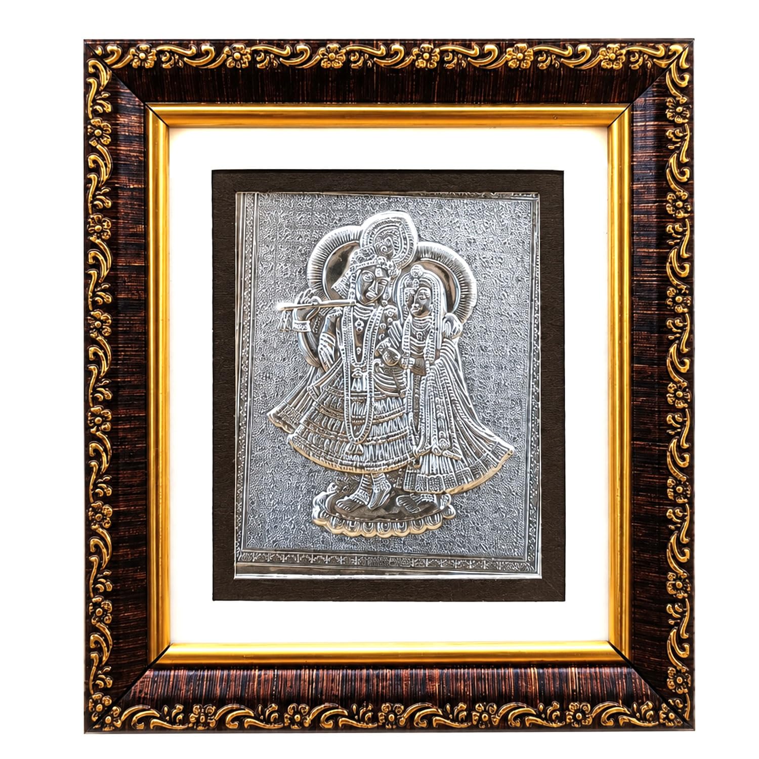 SIGNAMIO® Designer Handmade Stone Moti Work with Gold led Light Sculpture of 3D Tirupati Balaji wall Hanging Photo Frame with for Puja Room,Home,Office,wall decoration-1pcs (23X18 Inch)