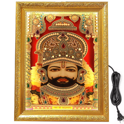 SIGNAMIO® Designer Handmade Stone Moti Work with Gold led Light Sculpture of 3D Lord Bal Krishna wall Hanging Photo Frame with for Puja Room,Home,Office,wall decoration-1pcs (14x11 Inch)