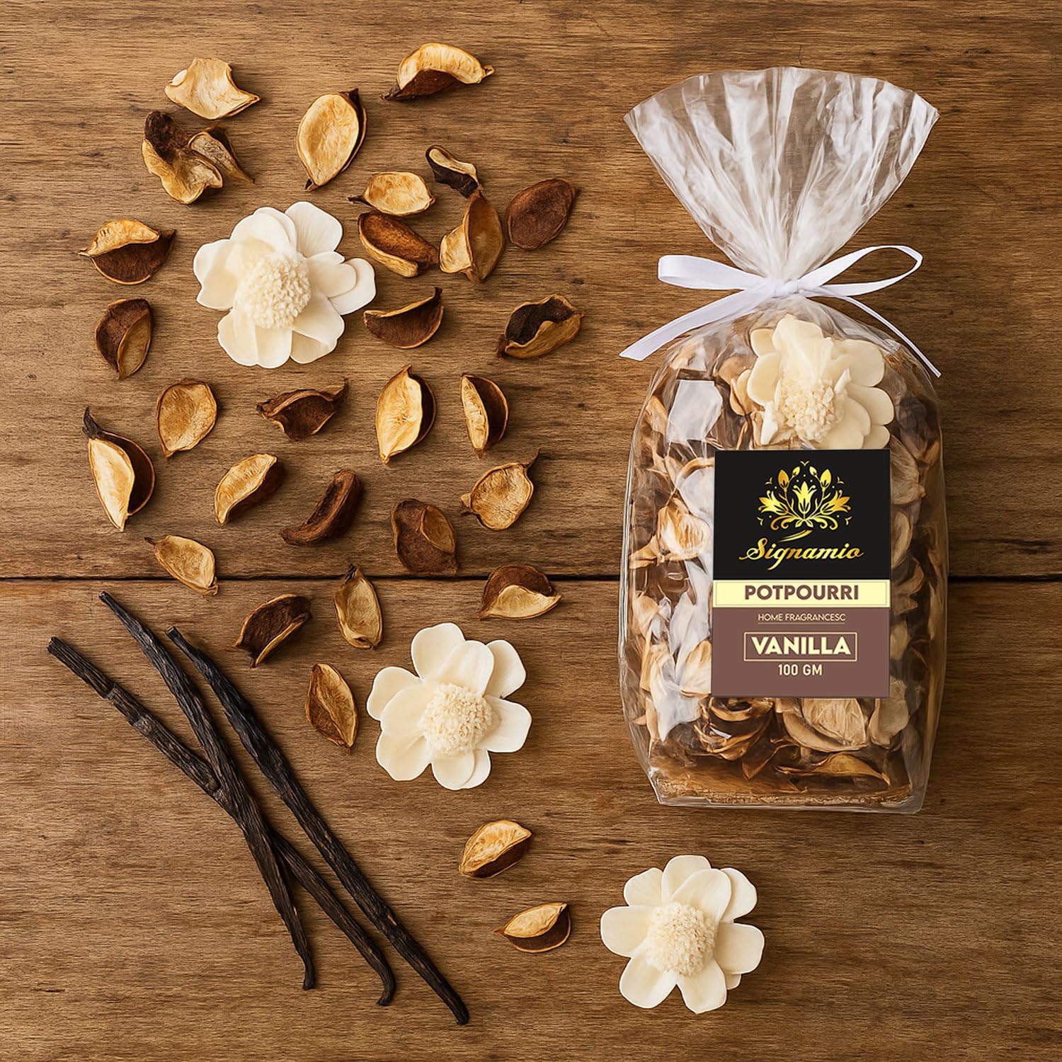 SIGNAMIO Potpourri Flowers - Dry Flowers for Decoration, Scented Dry Flower Mix for Home Decor, Natural Fragrance, Floral Arrangement, Aromatic Bowl Filler, Gift Basket Filler - Vanila