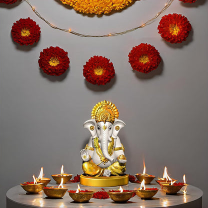 Signamio Handcrafted White Ganesha Idol for Car Dashboard Item: Ganesh Ji, Ganpati Bappa Murti for Home Decor - Exquisite Car God Idols for a Divine Touch in Your Vehicle and Home