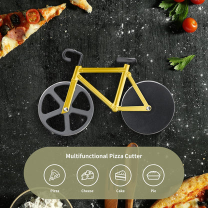 SIGNAMIO® Bicycle Pizza Cutter and Sandwich Slicer - Yellow, Ergonomic Non-Slip Handle, Stainless Steel Pizza Wheel for Kitchen, Ideal Roti, Paratha, Chapati, Brownie & Slice Cutter