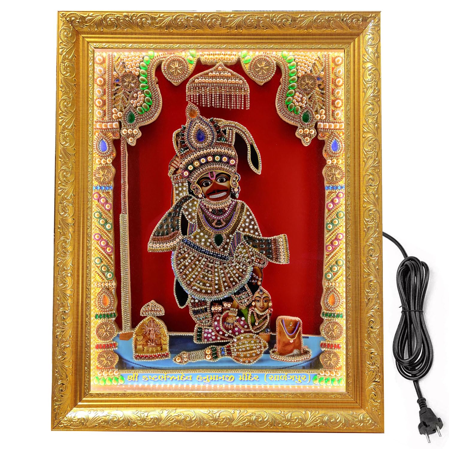 SIGNAMIO® Designer Handmade Stone Moti Work with Gold led Light Sculpture of 3D Lord Shiva Mahadev Shankar wall Hanging Photo Frame with for Puja Room,Home,Office,wall decoration-1pcs (23x18 Inch)