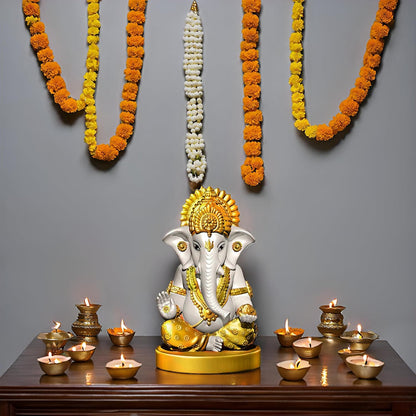Signamio Handcrafted White Ganesha Idol for Car Dashboard Item: Ganesh Ji, Ganpati Bappa Murti for Home Decor - Exquisite Car God Idols for a Divine Touch in Your Vehicle and Home