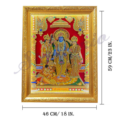 SIGNAMIO® Designer Handmade Stone Moti Work with Gold led Light Sculpture of 3D Lord Ram Darbar wall Hanging Photo Frame with for Puja Room,Home,Office,wall decoration-1pcs (23X18 Inch)