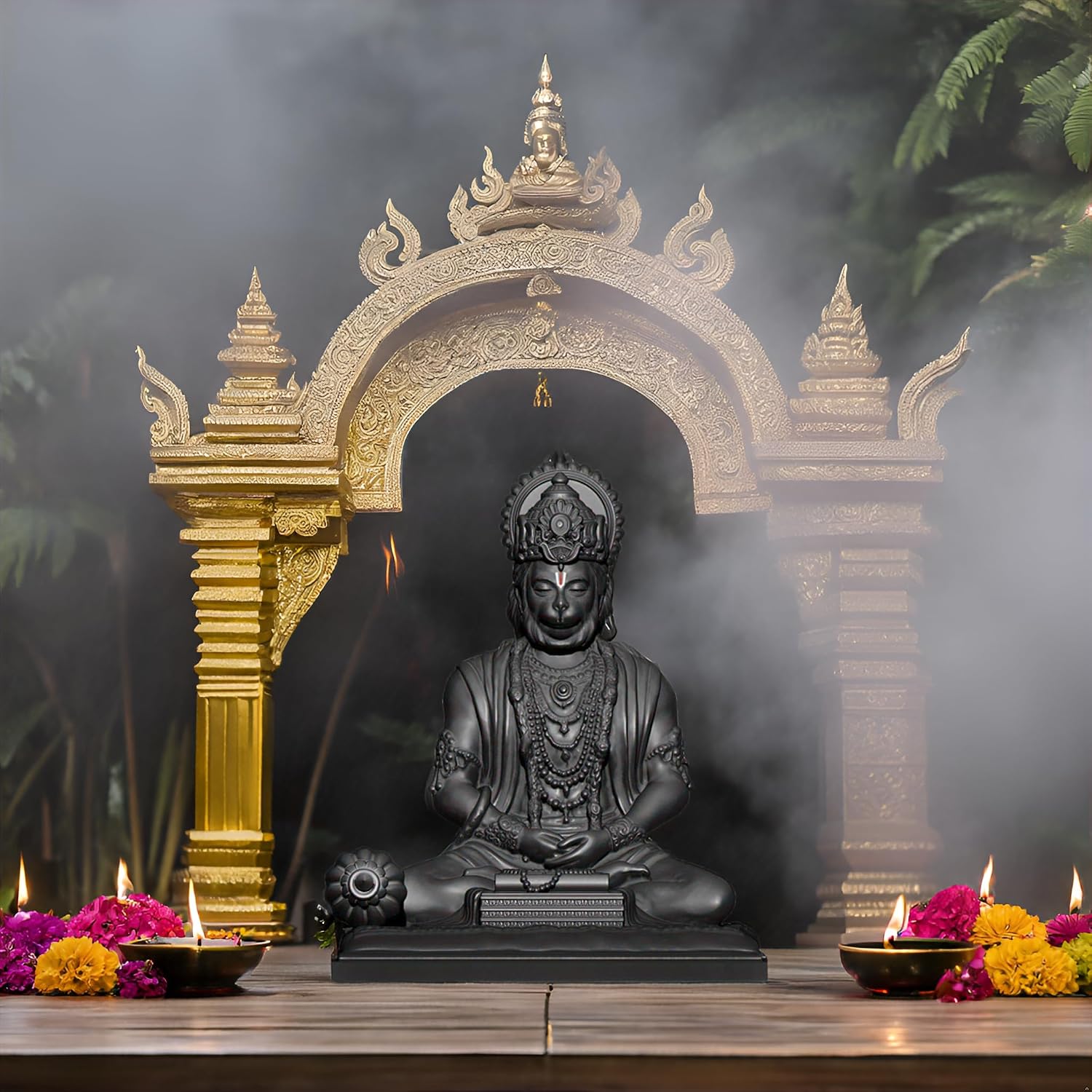 SIGNAMIO Resin Black Hanuman Ji Idol Statue for Car Dashboard - Divine Bajrangbali Murti, Perfect Hindu God Gift Item and Home Puja Decoration Ideal Hanuman Murti, 8.3 x 7.5 Cm
