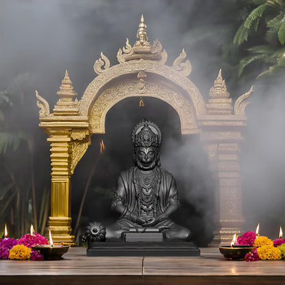 SIGNAMIO Resin Black Hanuman Ji Idol Statue for Car Dashboard - Divine Bajrangbali Murti, Perfect Hindu God Gift Item and Home Puja Decoration Ideal Hanuman Murti, 8.3 x 7.5 Cm