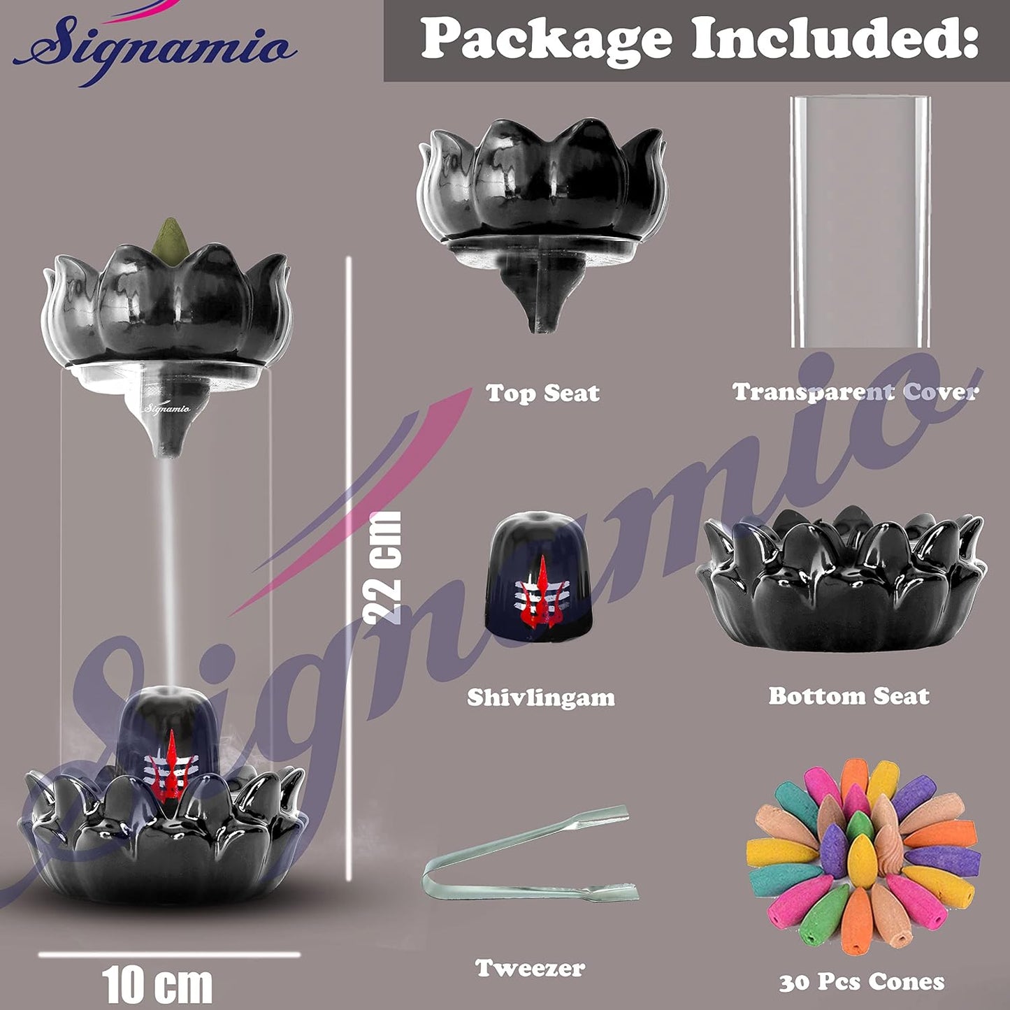Signamio Aromatic Essence of Ceramic Shivling Shiva Backflow dhoop Smoke Fountain Incense Burner Holder with 30 Cones - Incense Holder for Meditation and Home Decor,Blue