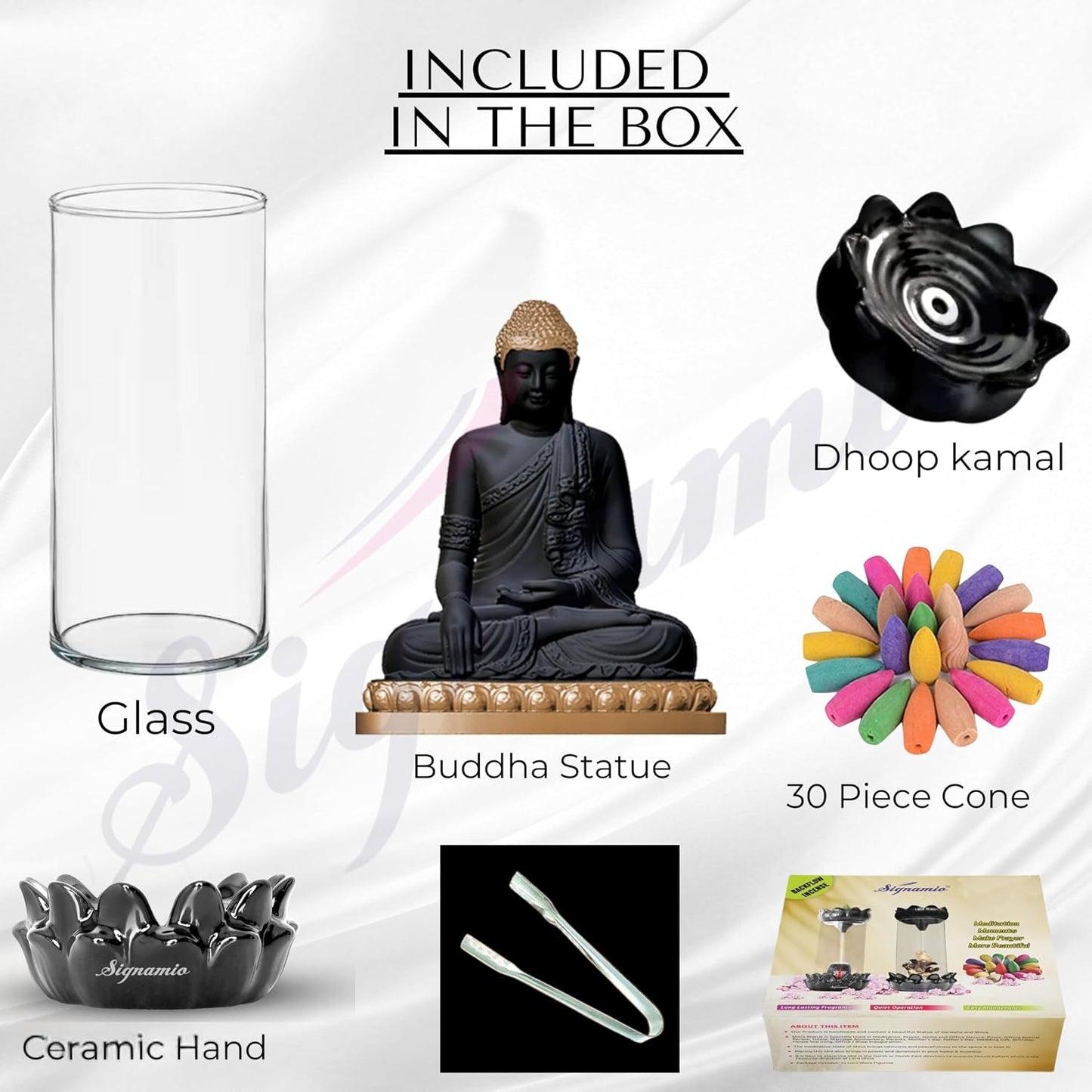 SIGNAMIO Ceramic Buddha Idols For Home Decor Backflow Smoke Fountain - Elegant Buddha Statue Design, Ideal Buddha Idol For Tranquil Ambiance In Your Home Or Office With 30 Cone, Black