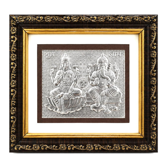 SIGNAMIO 999 Pure Silver Laxmi Ganesh Photo Frame - Elegant Gift for Pooja Room, Premium Silver Photo Frame Spiritual Decor & Blessings