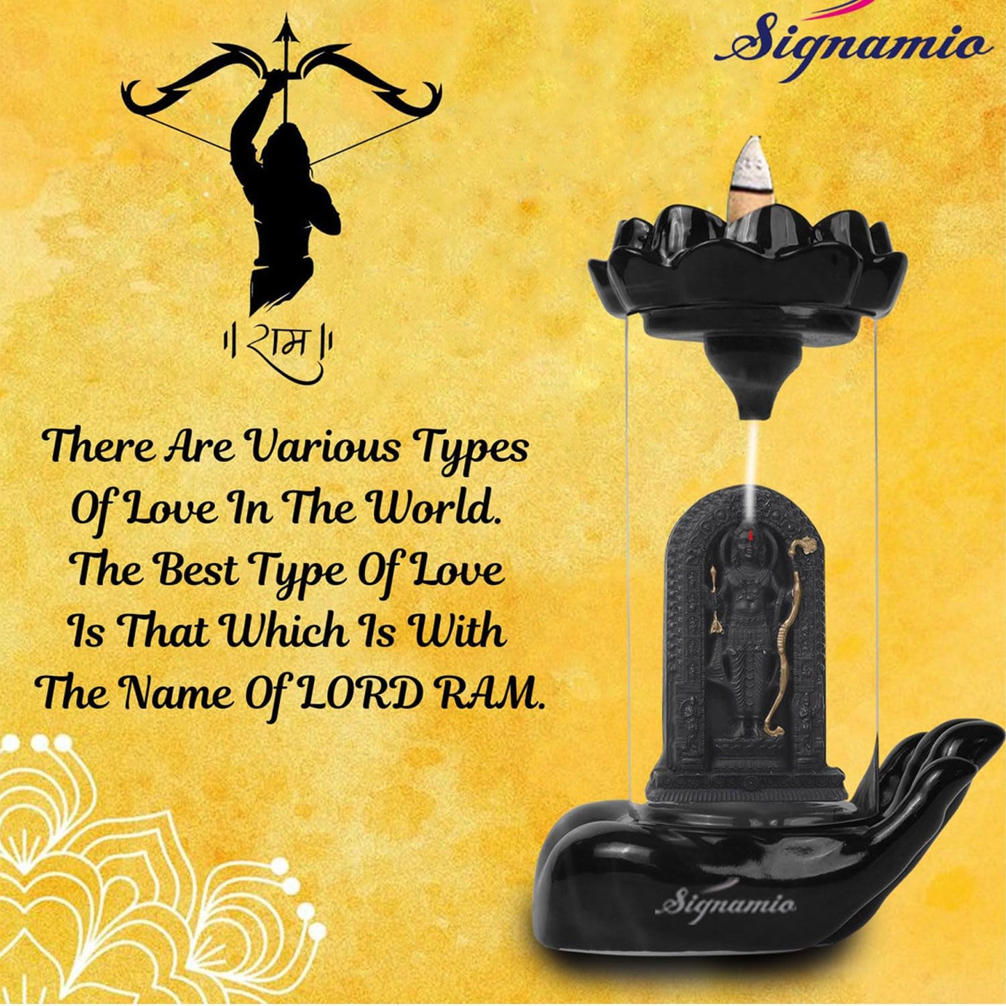 Signamio Ram Lalla Murti Ceramic Backflow Smoke Fountain - Hand Pattern Ayodhya Ram Idol Decor - Ram Lala Idol for Home Temple with 30 Cone