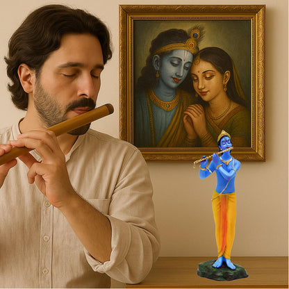 SIGNAMIO Resin Standing Krishna Statue - Elegant Krishna Idol Small for Home Decor - Exquisite Krishna Idol Figurine for Spiritual Decor and Gift, Perfectly Crafted with Fine Details, 8.5 x 6.5 Cm