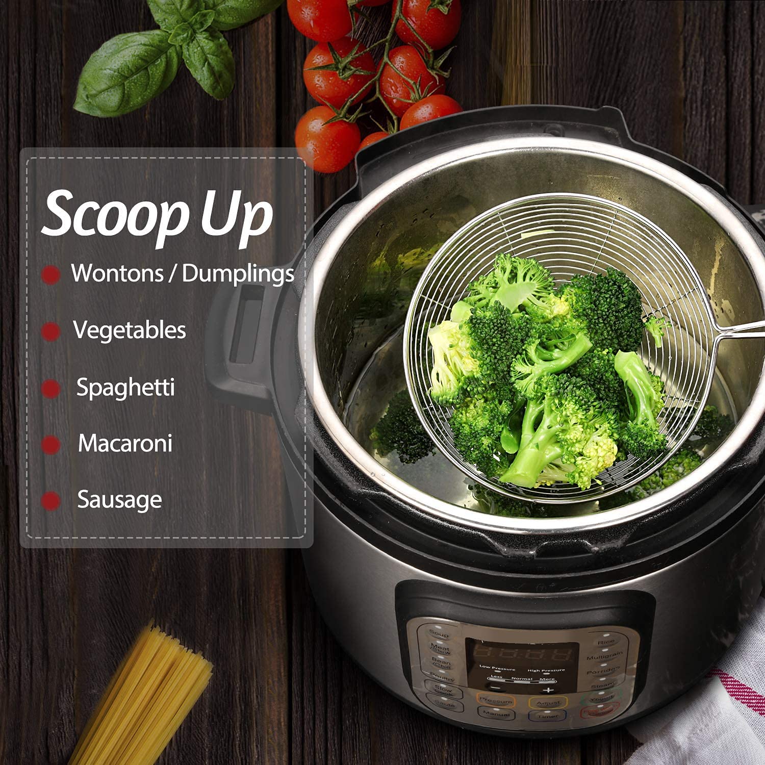 Signamio Diameter 16 cm Stainless Steel Deep Fry Net Spoon Oil Strainer for Kitchen - Frying Spoon for Puri & Poori Strainer Kitchen Utensil for Frying, Cooking & Straining Tool Steel Handle