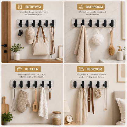 Self Adhesive Wall Hooks Black 6 pcs -