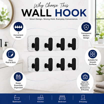Self Adhesive Wall Hooks Black 8 pcs -