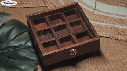 Square Wooden Spice Box -8" Inch